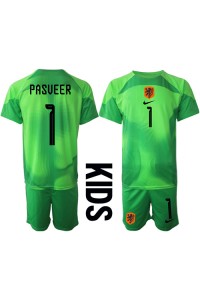 Nederland Remko Pasveer #1 Doelman Babytruitje Thuis tenue Kind WK 2022 Korte Mouw (+ Korte broeken)